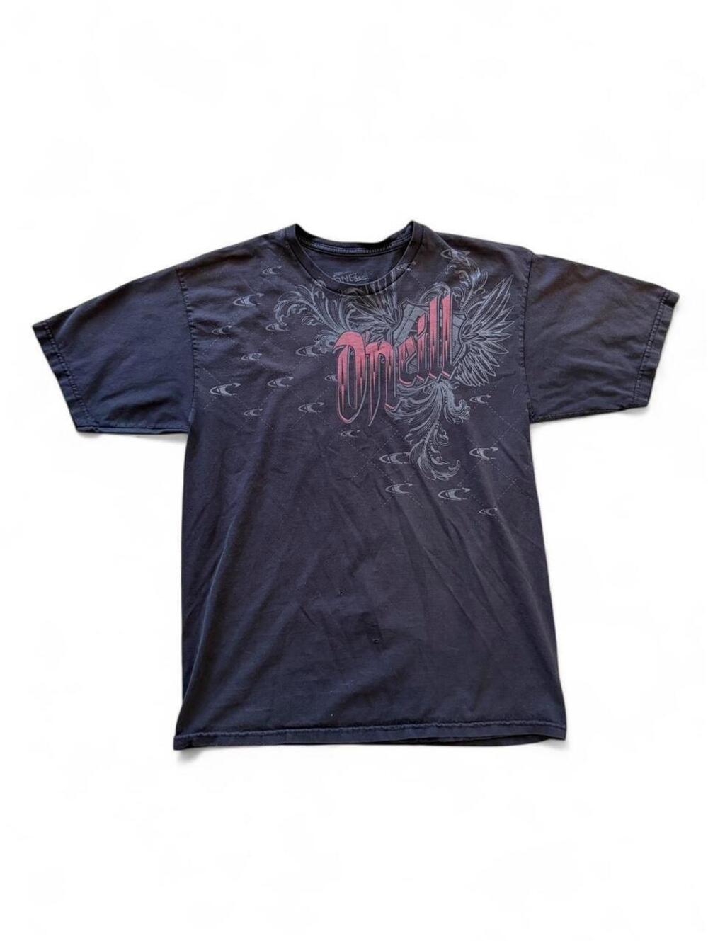 Y2K O'Neill black & red graphic tee red logo gray swirls 2000s LARGE